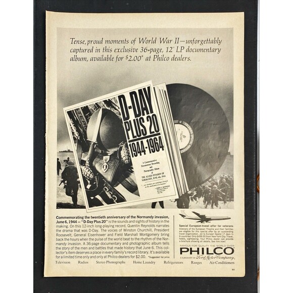 Philco Record Album 12 LPs "Tense Proud Moments of WWII" Vintage Print Ad 1964 - Picture 3 of 3